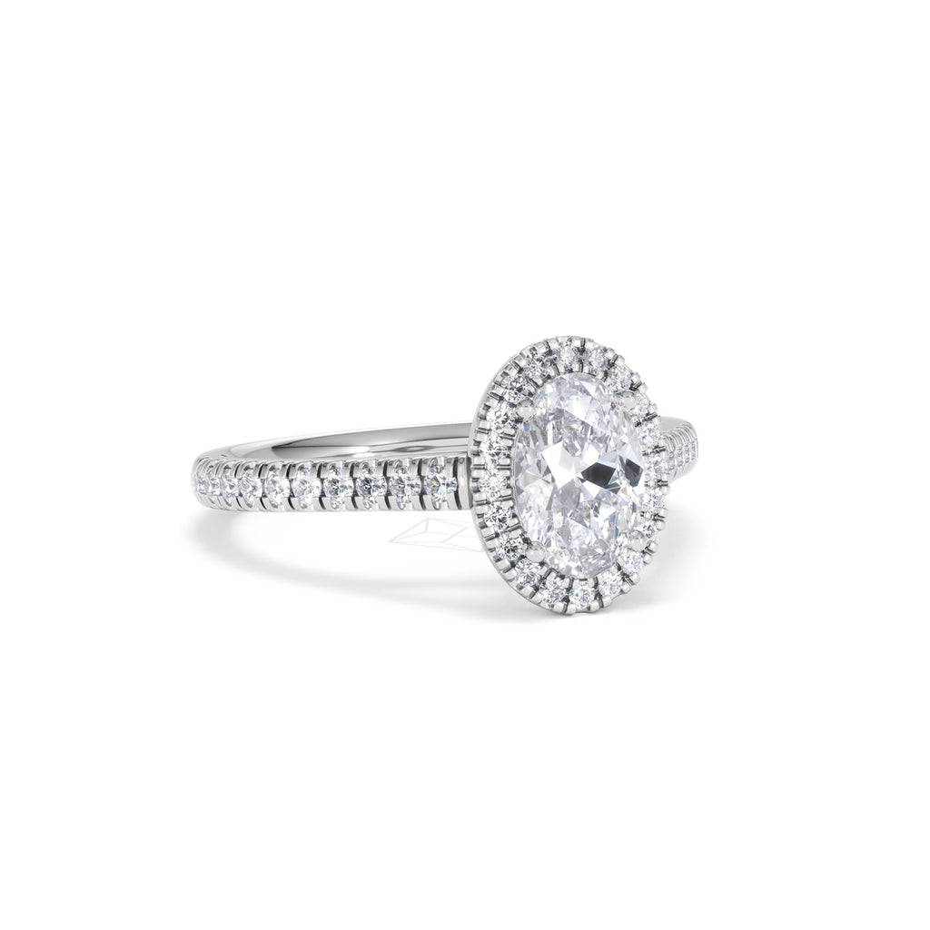 Georgina Lab Oval Diamond Halo Engagement Ring 18K White Gold 1.55ct F/VS1