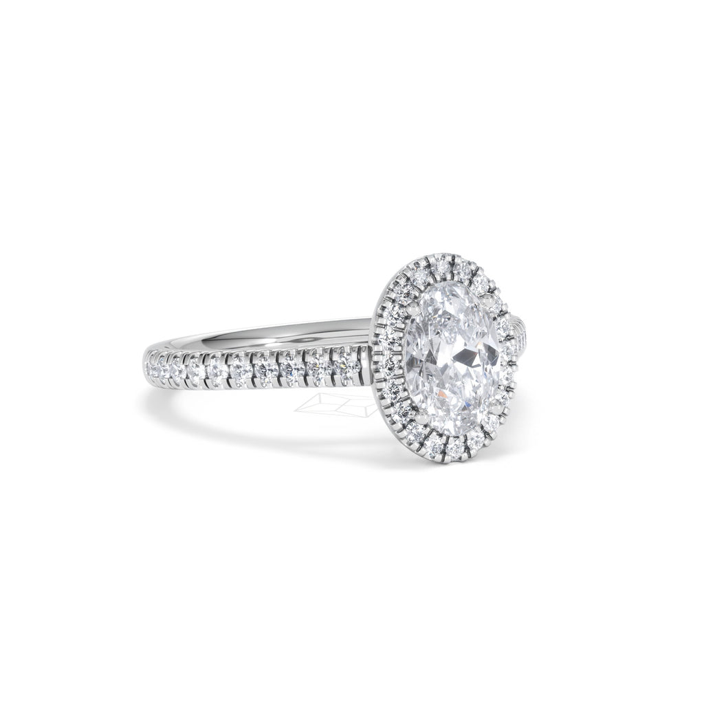 Georgina Lab Oval Diamond Halo Engagement Ring 18K White Gold 1.55ct F/VS1