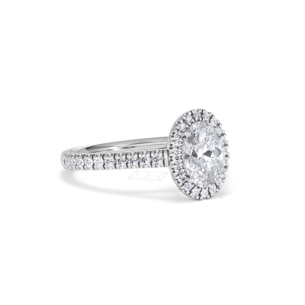 Georgina Lab Oval Diamond Halo Engagement Ring 18K White Gold 1.55ct F/VS1