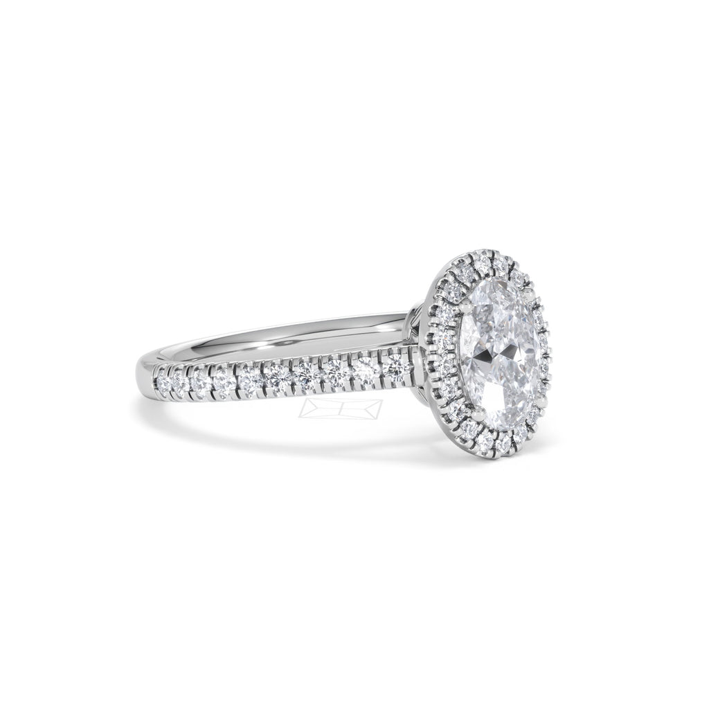 Georgina Lab Oval Diamond Halo Engagement Ring 18K White Gold 1.55ct F/VS1