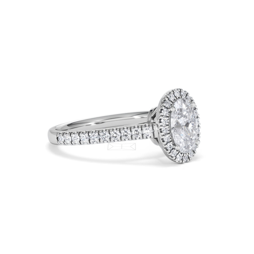 Georgina Lab Oval Diamond Halo Engagement Ring Platinum 1.55ct F/VS1