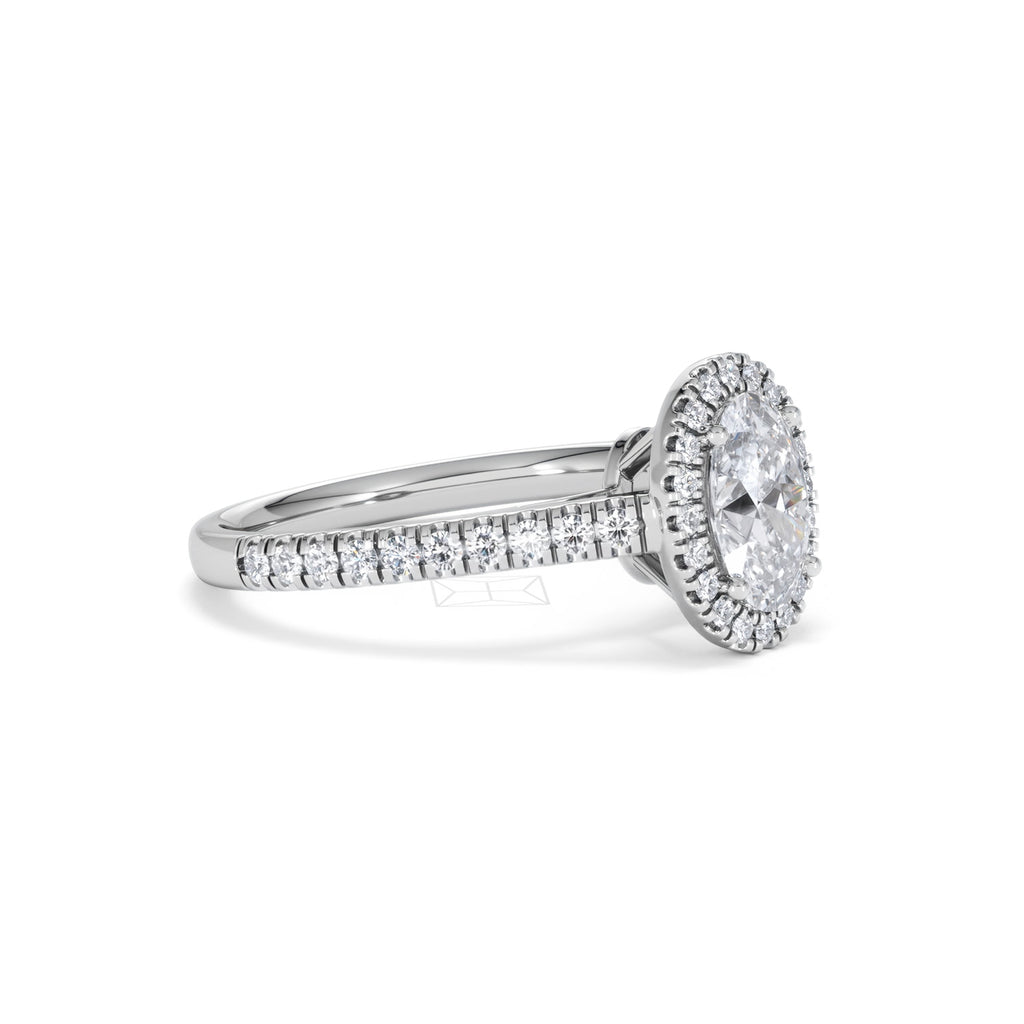Georgina Lab Oval Diamond Halo Engagement Ring 18K White Gold 1.55ct F/VS1