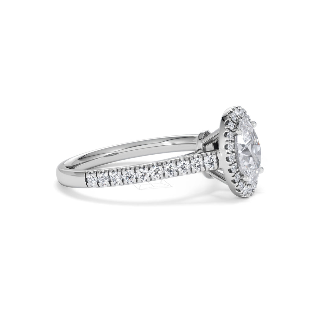 Georgina Lab Oval Diamond Halo Engagement Ring 18K White Gold 1.55ct F/VS1