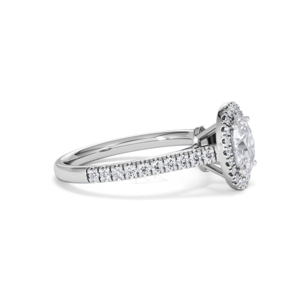 Georgina Lab Oval Diamond Halo Engagement Ring 18K White Gold 1.55ct F/VS1