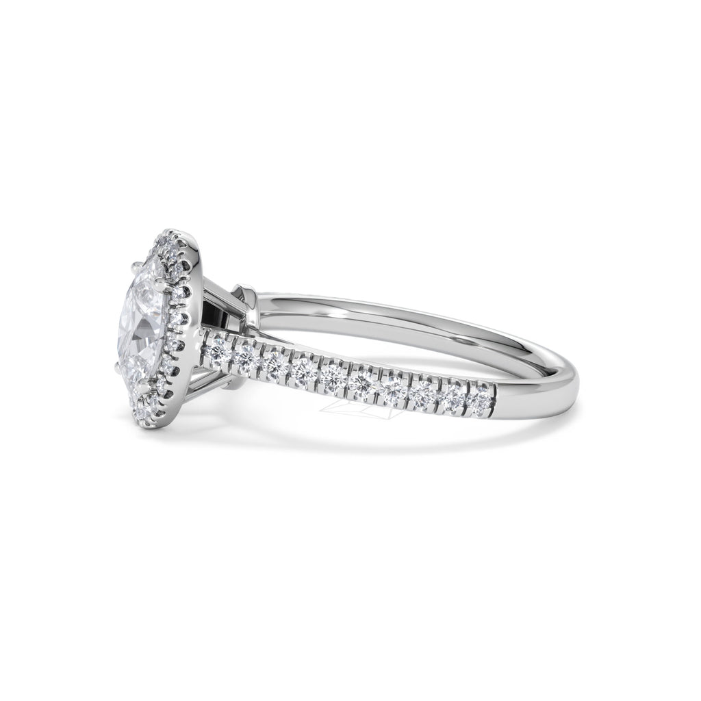 Georgina Lab Oval Diamond Halo Engagement Ring 18K White Gold 1.55ct F/VS1