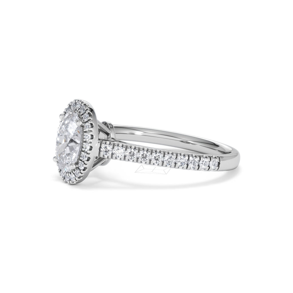 Georgina Lab Oval Diamond Halo Engagement Ring 18K White Gold 1.55ct F/VS1