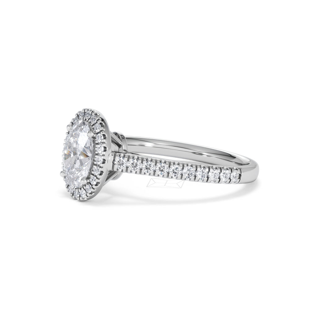Georgina Lab Oval Diamond Halo Engagement Ring 18K White Gold 1.55ct F/VS1