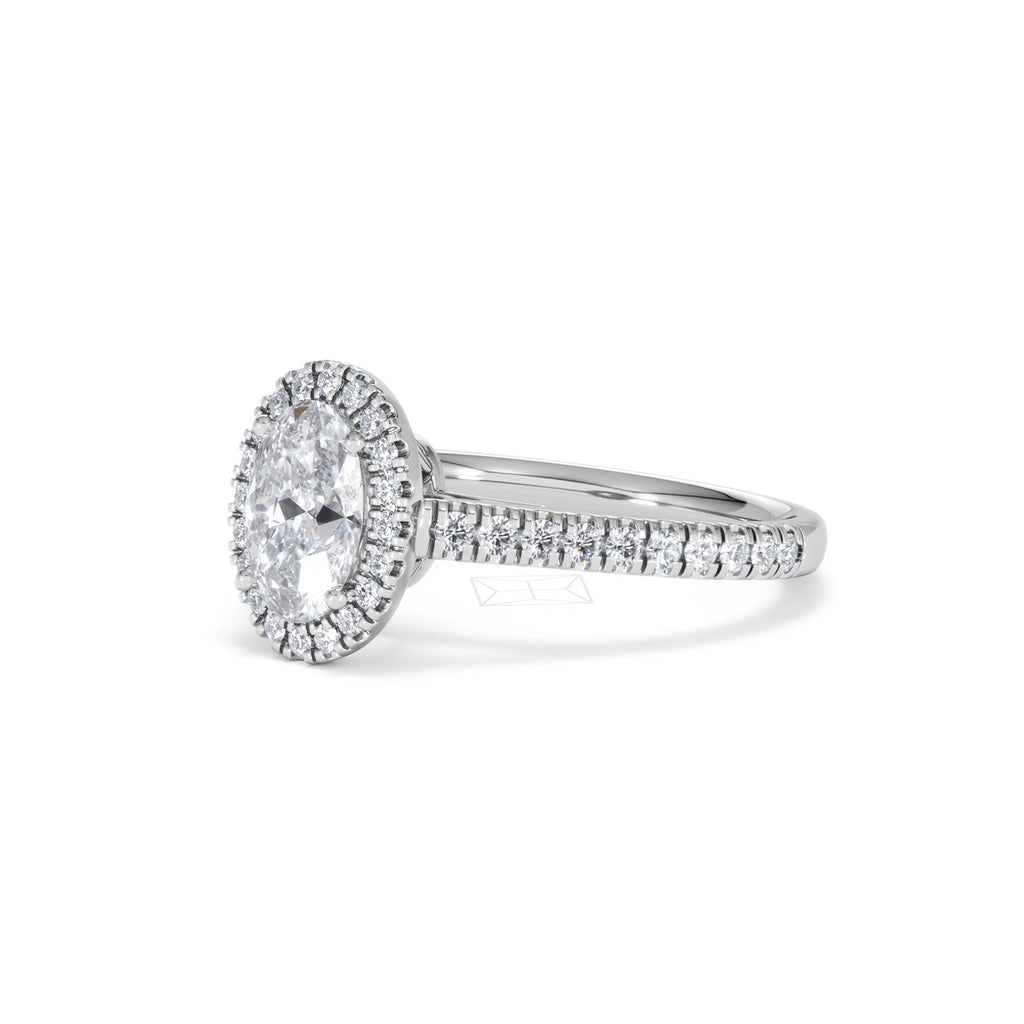 Georgina Lab Oval Diamond Halo Engagement Ring 18K White Gold 1.55ct F/VS1