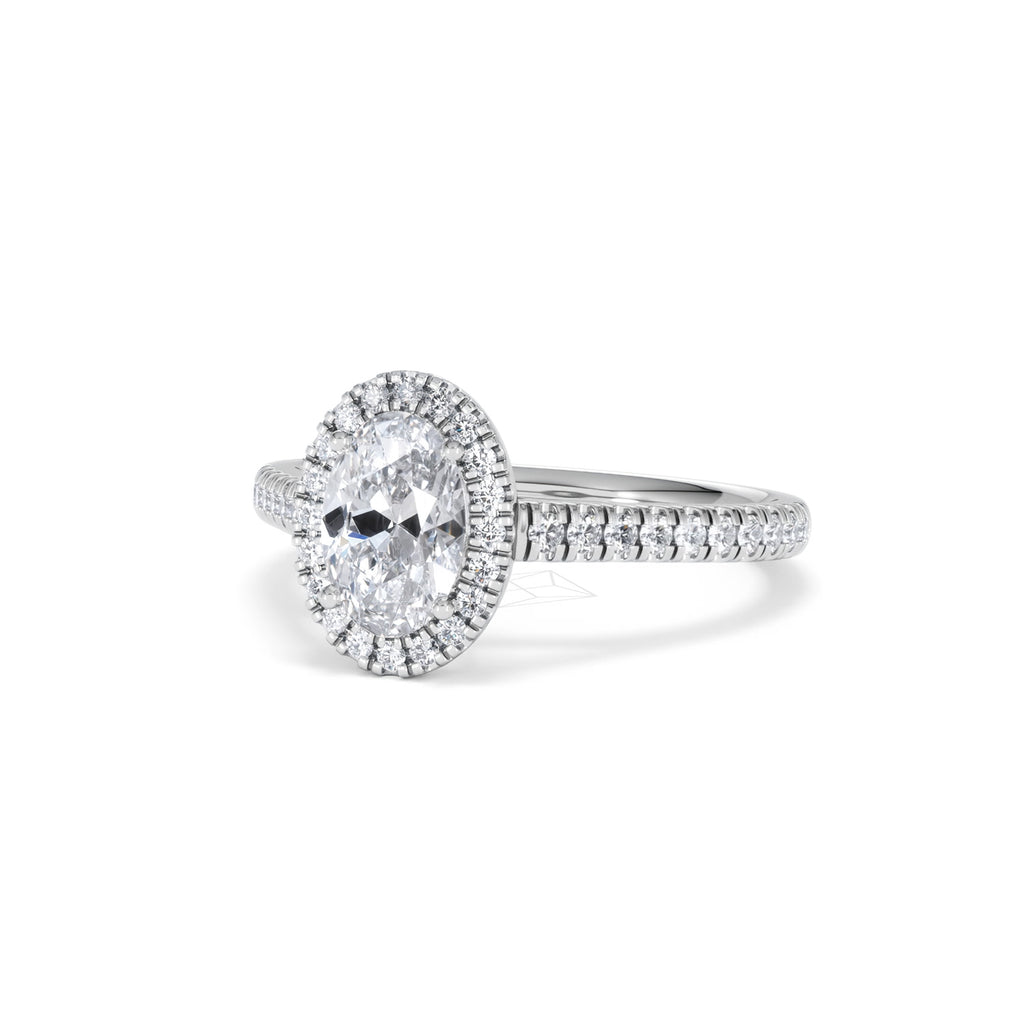 Georgina Lab Oval Diamond Halo Engagement Ring Platinum 1.55ct F/VS1