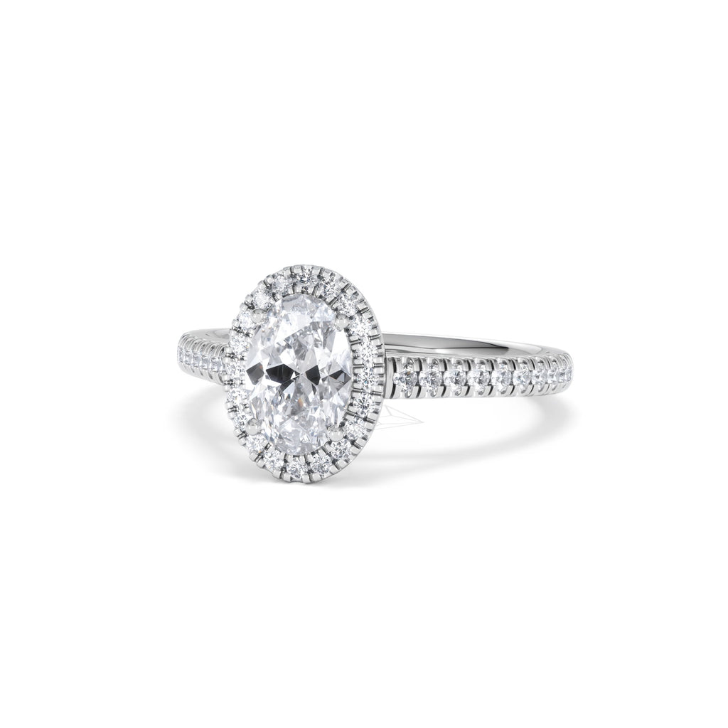 Georgina Lab Oval Diamond Halo Engagement Ring 18K White Gold 1.55ct F/VS1