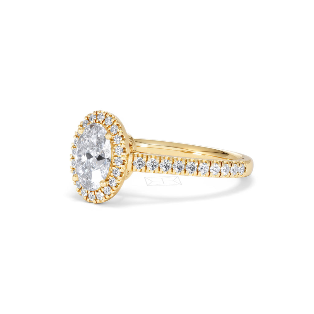 Georgina Lab Oval Diamond Halo Engagement Ring 18K Gold 1.55ct F/VS1