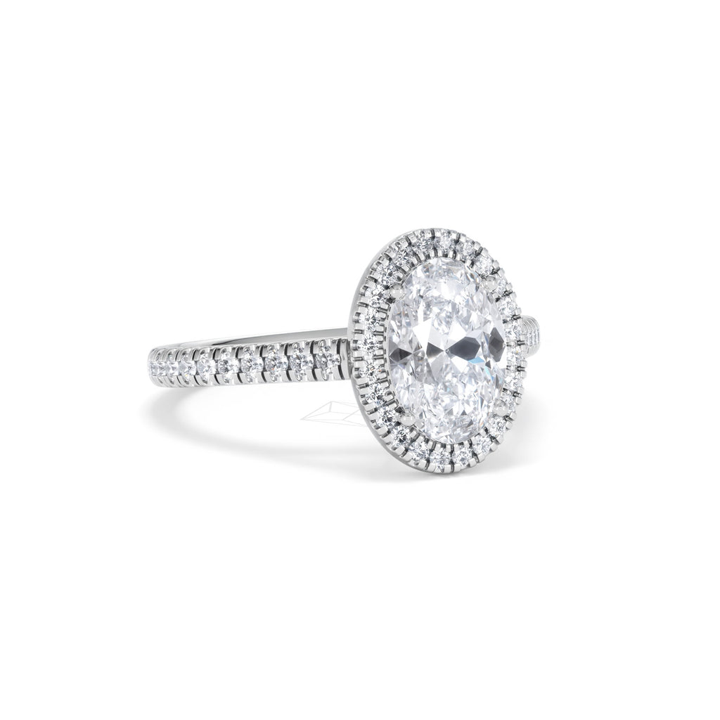 Georgina Lab Oval Diamond Halo Engagement Ring Platinum 2.05ct F/VS1