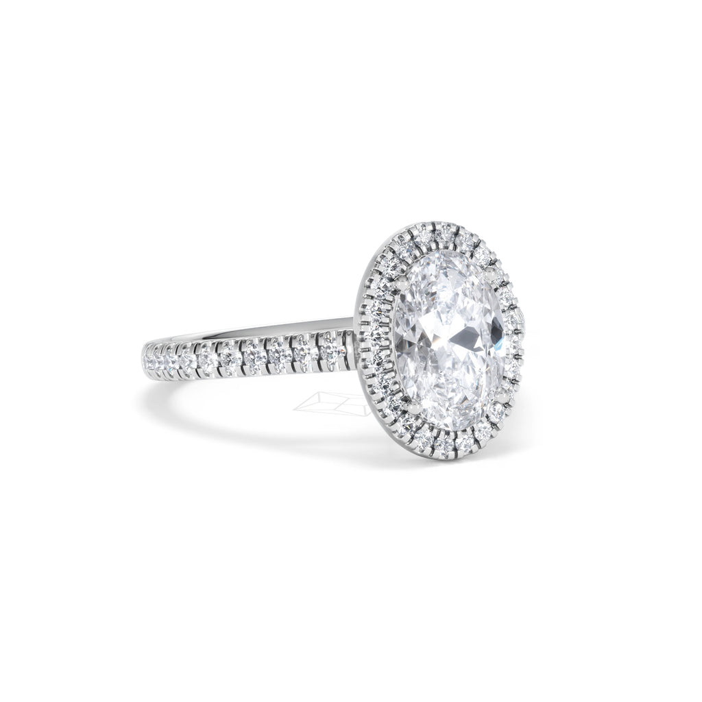 Georgina Lab Oval Diamond Halo Engagement Ring 18K White Gold 2.05ct F/VS1