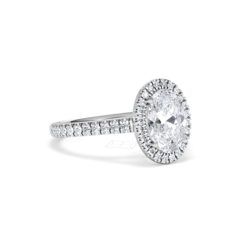 Georgina Lab Oval Diamond Halo Engagement Ring 18K White Gold 2.05ct F/VS1