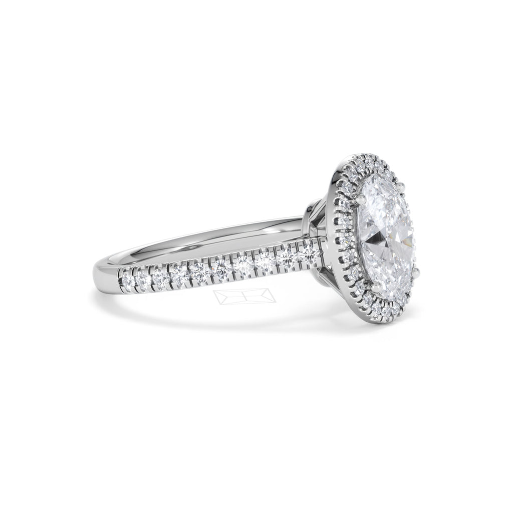 Georgina Lab Oval Diamond Halo Engagement Ring 18K White Gold 2.05ct F/VS1