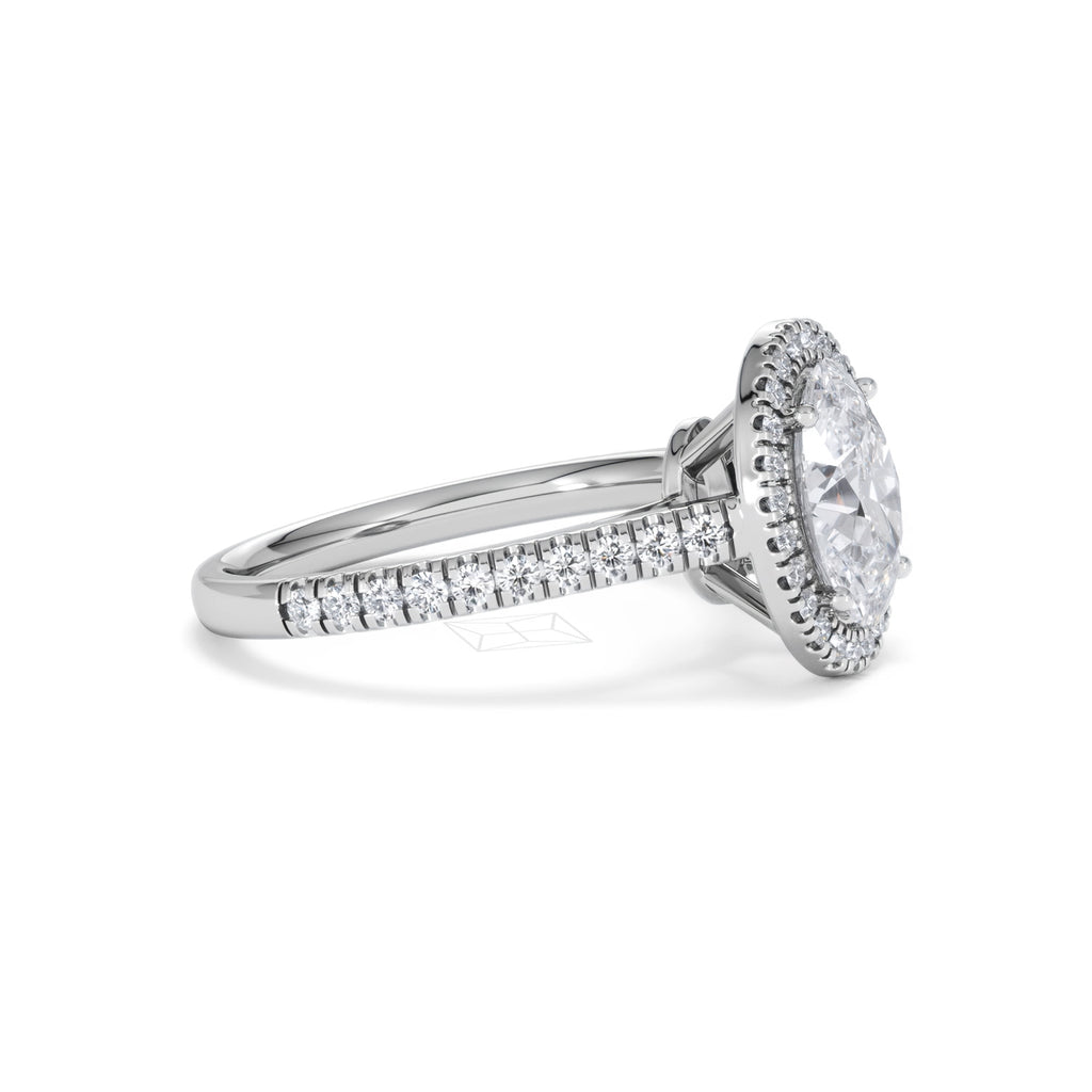 Georgina Lab Oval Diamond Halo Engagement Ring 18K White Gold 2.05ct F/VS1