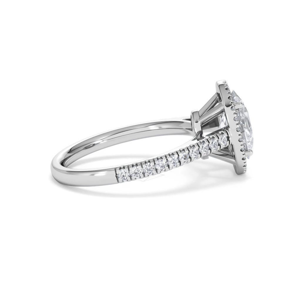Georgina Lab Oval Diamond Halo Engagement Ring 18K White Gold 2.05ct F/VS1