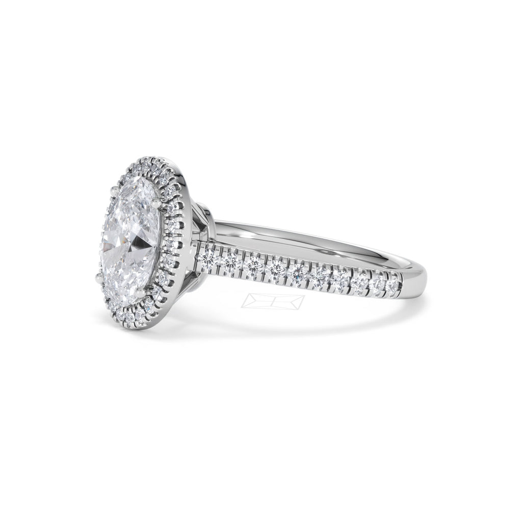 Georgina Lab Oval Diamond Halo Engagement Ring 18K White Gold 2.05ct F/VS1