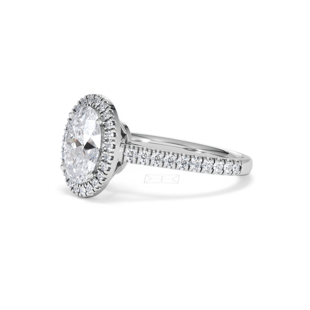 Georgina Lab Oval Diamond Halo Engagement Ring Platinum 2.05ct F/VS1