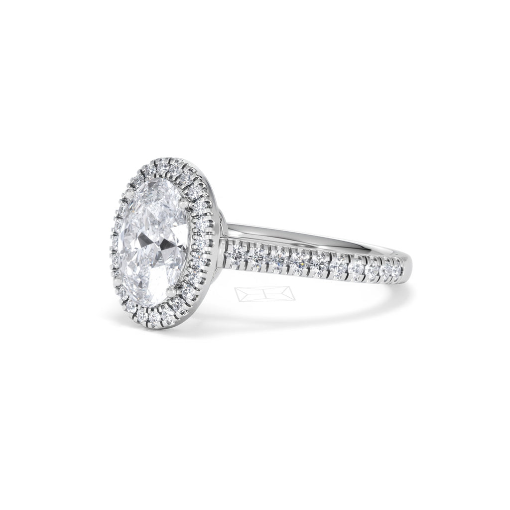 Georgina Lab Oval Diamond Halo Engagement Ring Platinum 2.05ct F/VS1