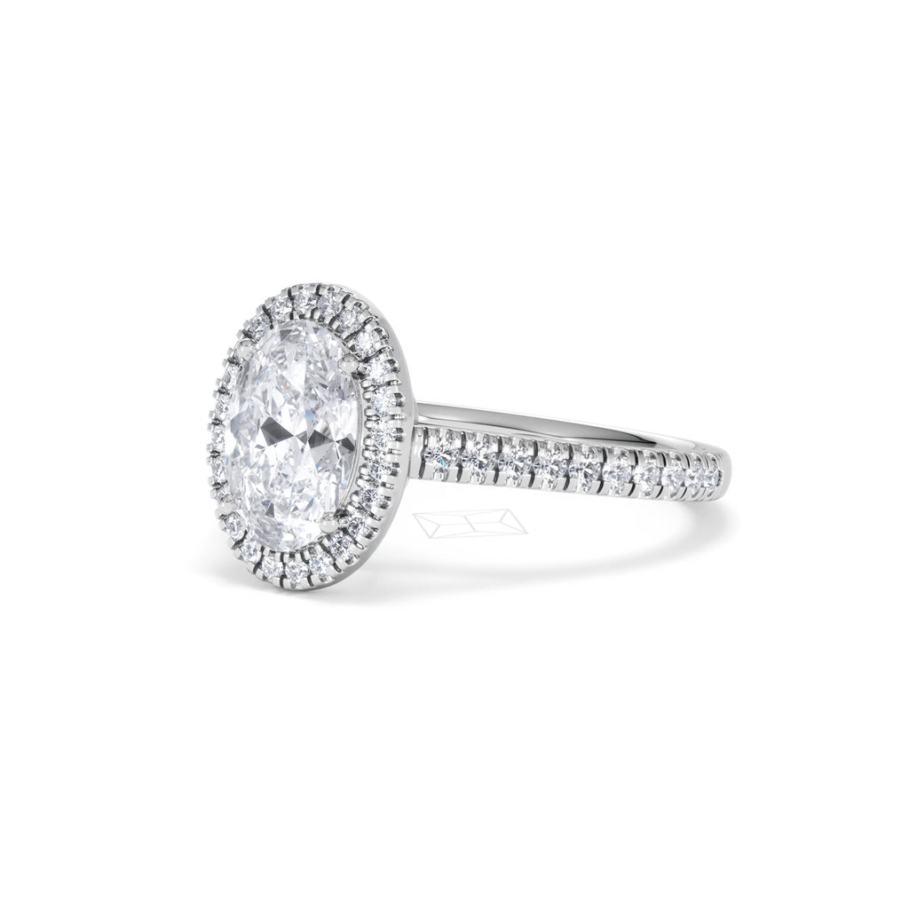 Georgina Lab Oval Diamond Halo Engagement Ring 18K White Gold 2.05ct F/VS1