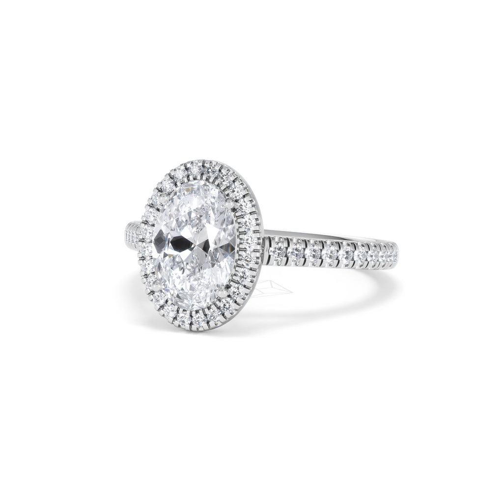Georgina Lab Oval Diamond Halo Engagement Ring 18K White Gold 2.05ct F/VS1