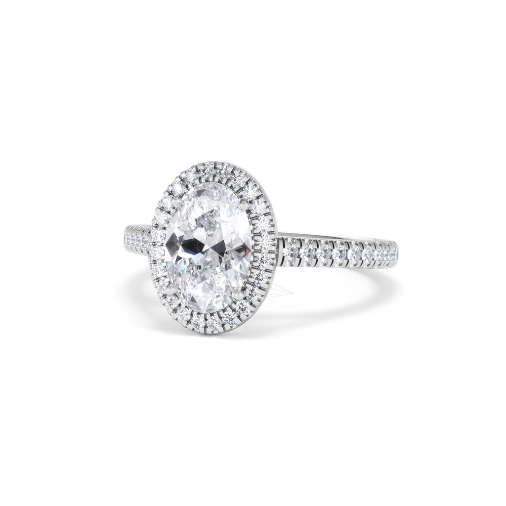 Georgina Lab Oval Diamond Halo Engagement Ring 18K White Gold 2.05ct F/VS1