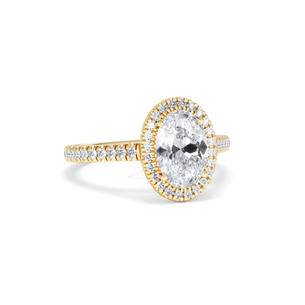 Georgina Lab Oval Diamond Halo Engagement Ring 18K Gold 2.05ct F/VS1