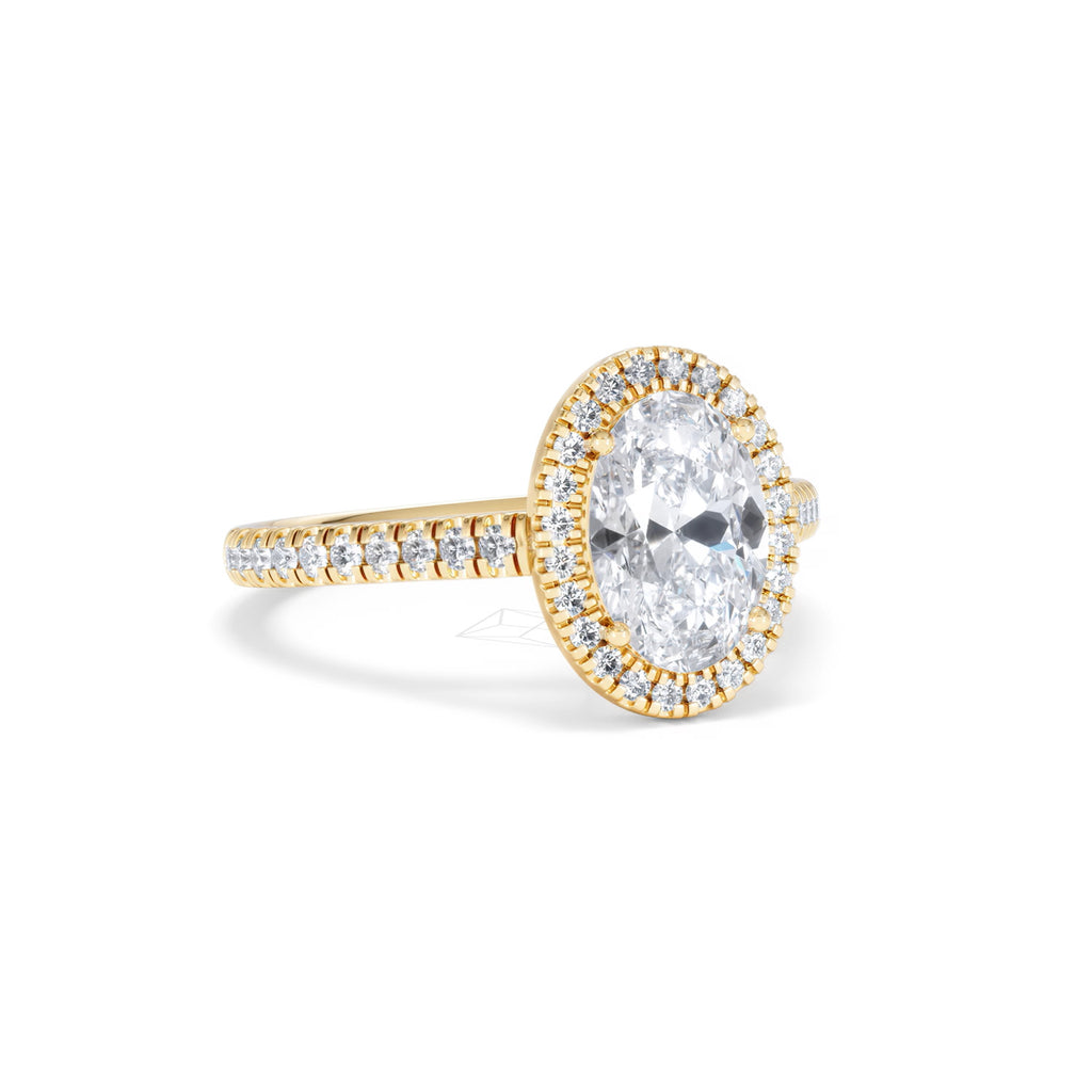 Georgina Lab Oval Diamond Halo Engagement Ring 18K Gold 2.05ct F/VS1