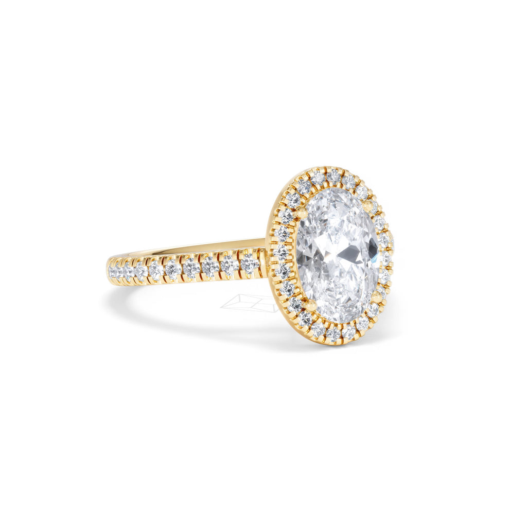 Georgina Lab Oval Diamond Halo Engagement Ring 18K Gold 2.05ct F/VS1