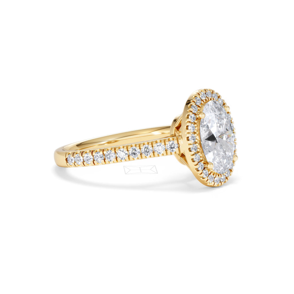 Georgina Lab Oval Diamond Halo Engagement Ring 18K Gold 2.05ct F/VS1