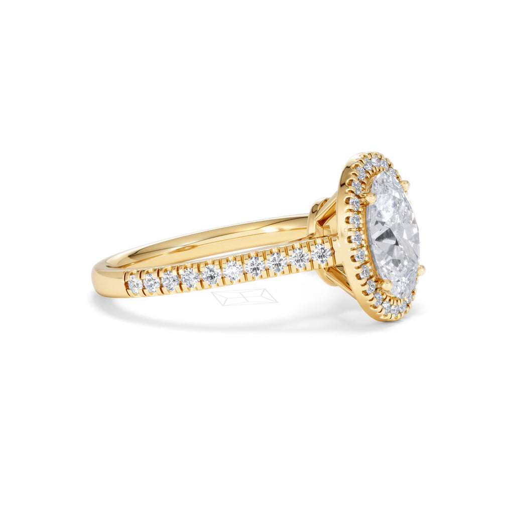 Georgina Lab Oval Diamond Halo Engagement Ring 18K Gold 2.05ct F/VS1