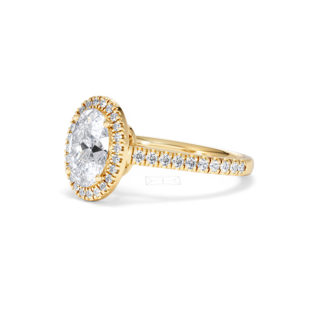 Georgina Lab Oval Diamond Halo Engagement Ring 18K Gold 2.05ct F/VS1