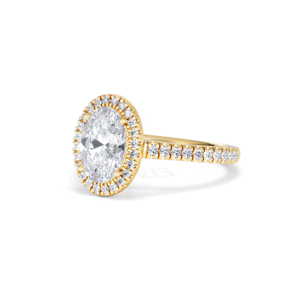 Georgina Lab Oval Diamond Halo Engagement Ring 18K Gold 2.05ct F/VS1