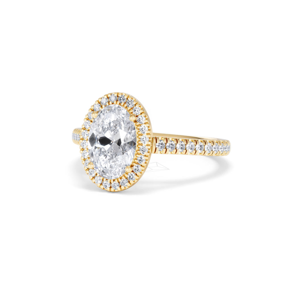 Georgina Lab Oval Diamond Halo Engagement Ring 18K Gold 2.05ct F/VS1