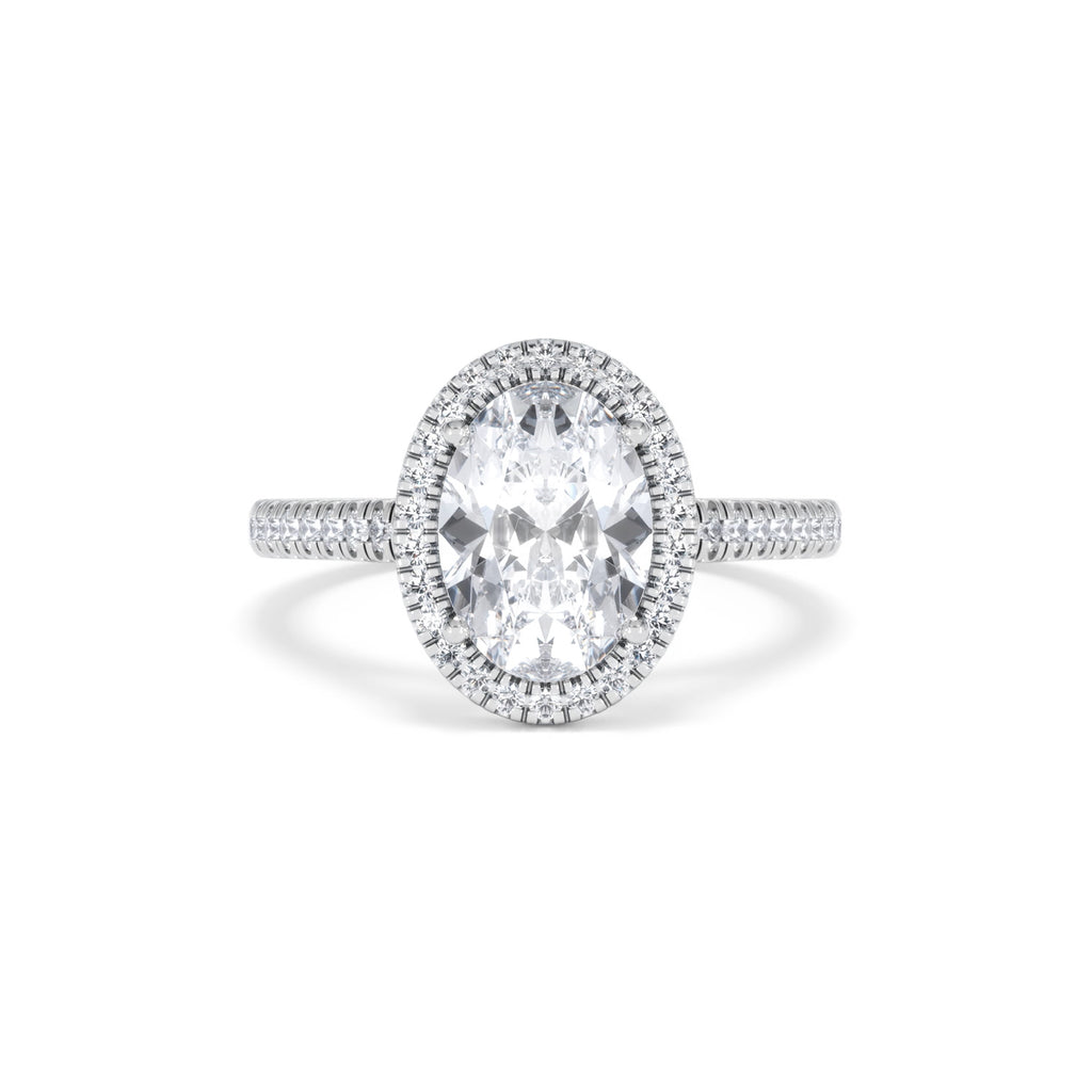 Georgina Lab Oval Diamond Halo Engagement Ring 18K White Gold 2.55ct F/VS1