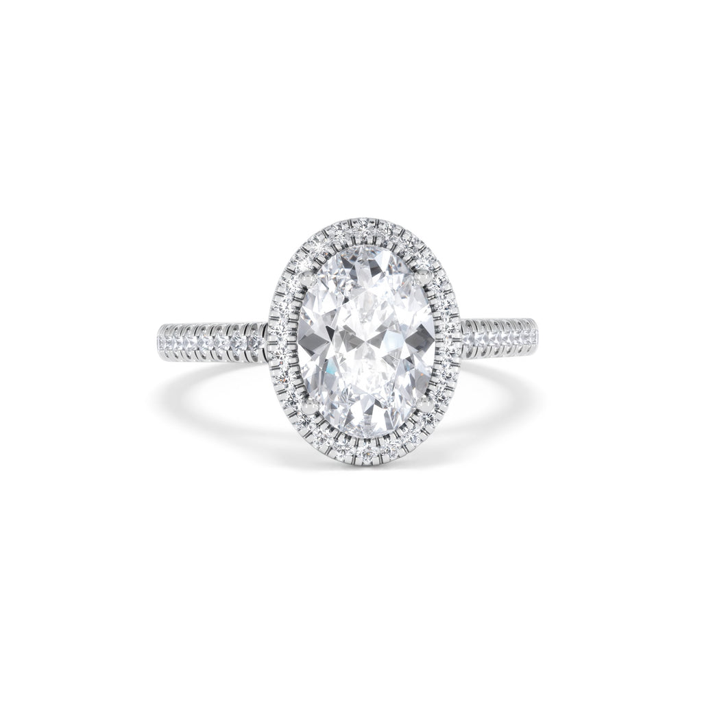 Georgina Lab Oval Diamond Halo Engagement Ring 18K White Gold 2.55ct F/VS1