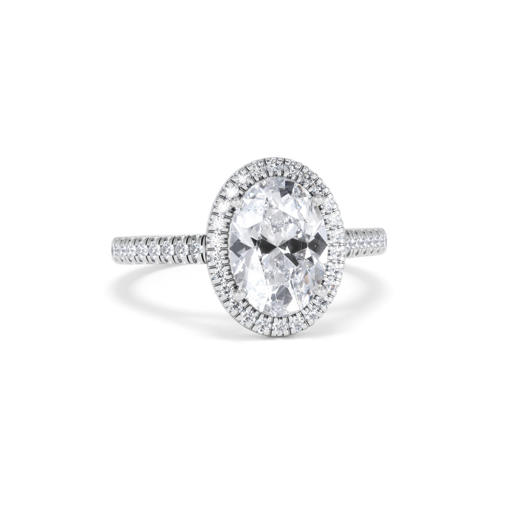 Georgina Lab Oval Diamond Halo Engagement Ring 18K White Gold 2.55ct F/VS1