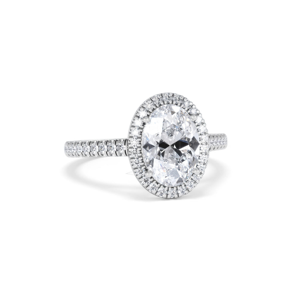 Georgina Lab Oval Diamond Halo Engagement Ring 18K White Gold 2.55ct F/VS1