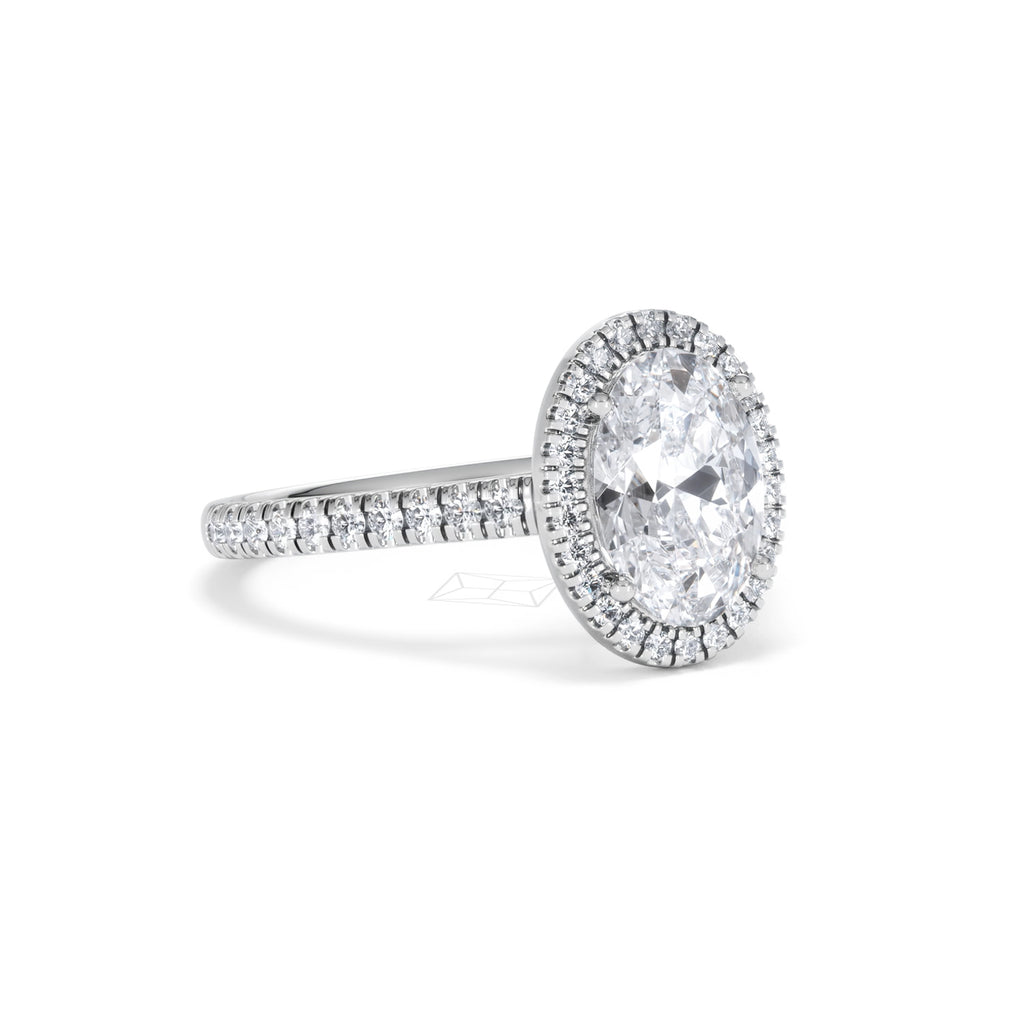 Georgina Lab Oval Diamond Halo Engagement Ring 18K White Gold 2.55ct F/VS1