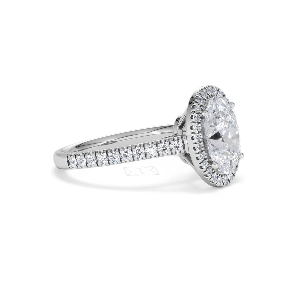 Georgina Lab Oval Diamond Halo Engagement Ring 18K White Gold 2.55ct F/VS1