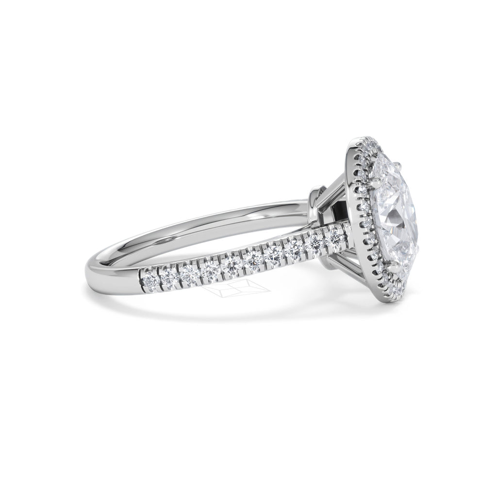Georgina Lab Oval Diamond Halo Engagement Ring 18K White Gold 2.55ct F/VS1