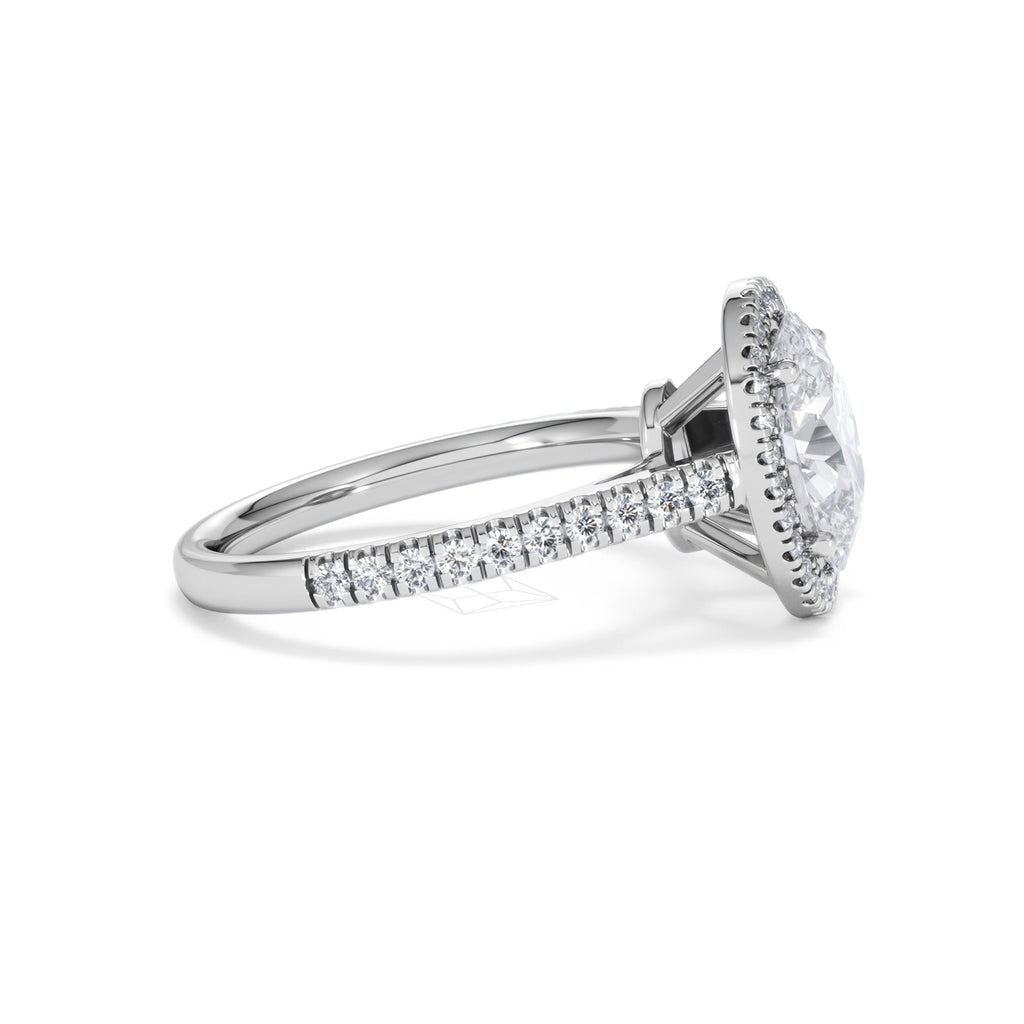 Georgina Lab Oval Diamond Halo Engagement Ring 18K White Gold 2.55ct F/VS1