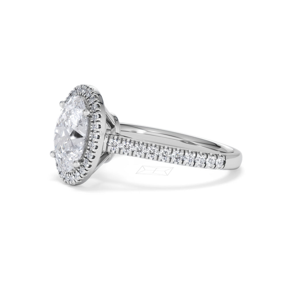 Georgina Lab Oval Diamond Halo Engagement Ring 18K White Gold 2.55ct F/VS1