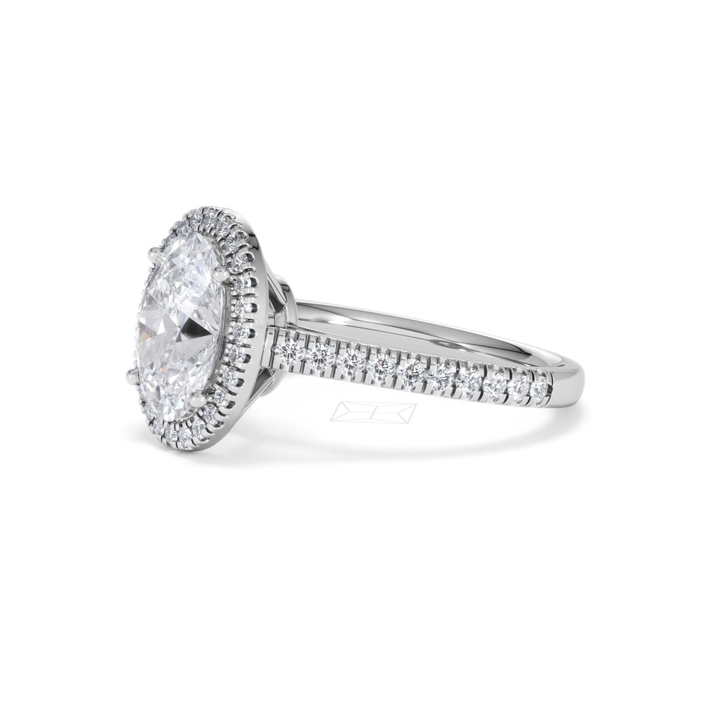 Georgina Lab Oval Diamond Halo Engagement Ring 18K White Gold 2.55ct F/VS1