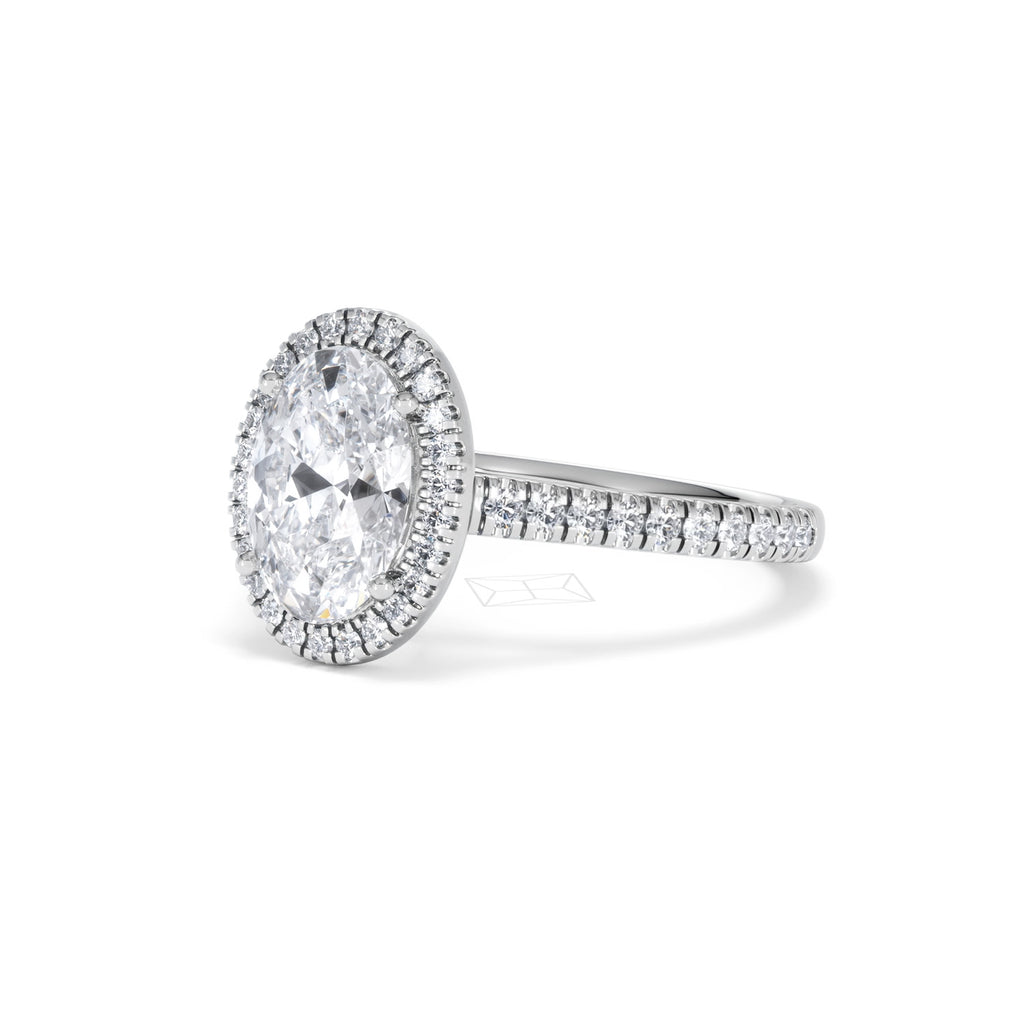 Georgina Lab Oval Diamond Halo Engagement Ring 18K White Gold 2.55ct F/VS1