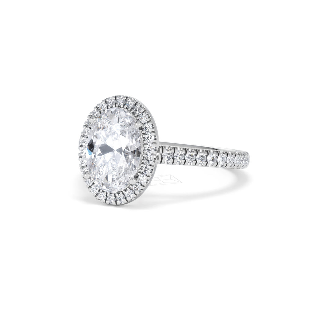 Georgina Lab Oval Diamond Halo Engagement Ring 18K White Gold 2.55ct F/VS1