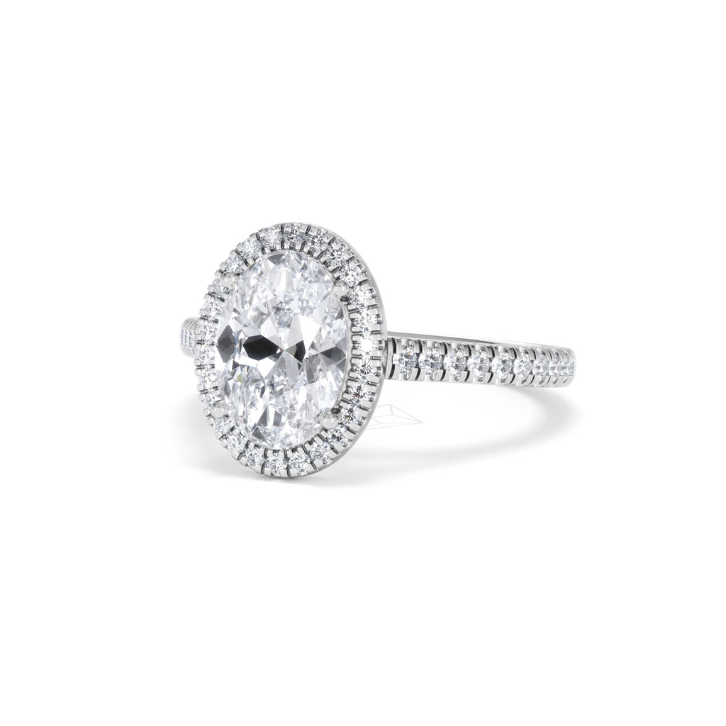 Georgina Lab Oval Diamond Halo Engagement Ring 18K White Gold 2.55ct F/VS1