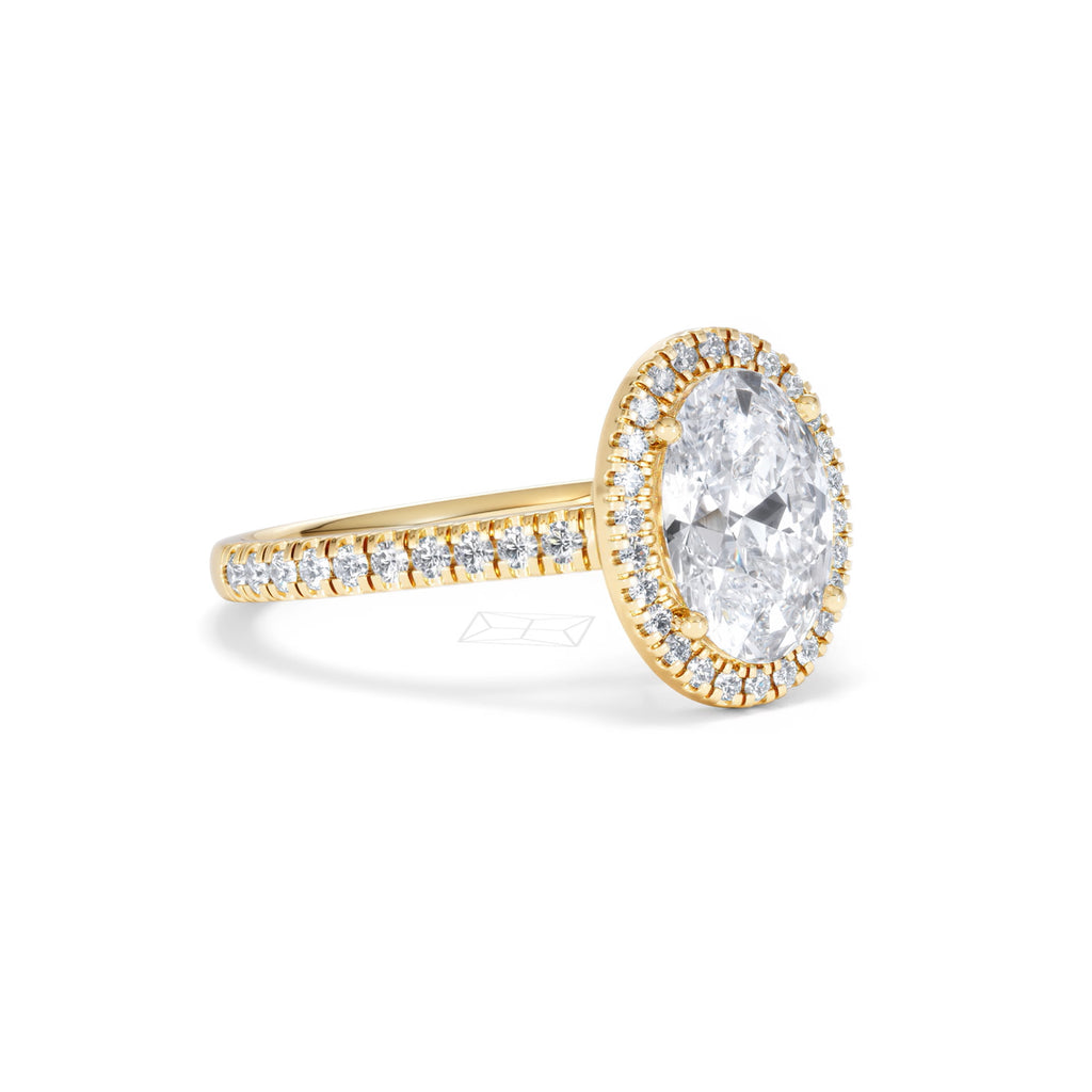 Georgina Lab Oval Diamond Halo Engagement Ring 18K Gold 2.55ct F/VS1