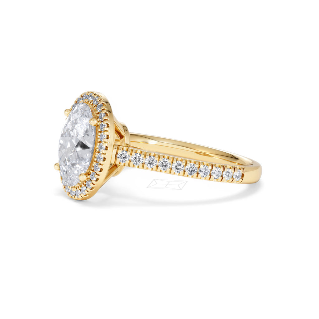 Georgina Lab Oval Diamond Halo Engagement Ring 18K Gold 2.55ct F/VS1